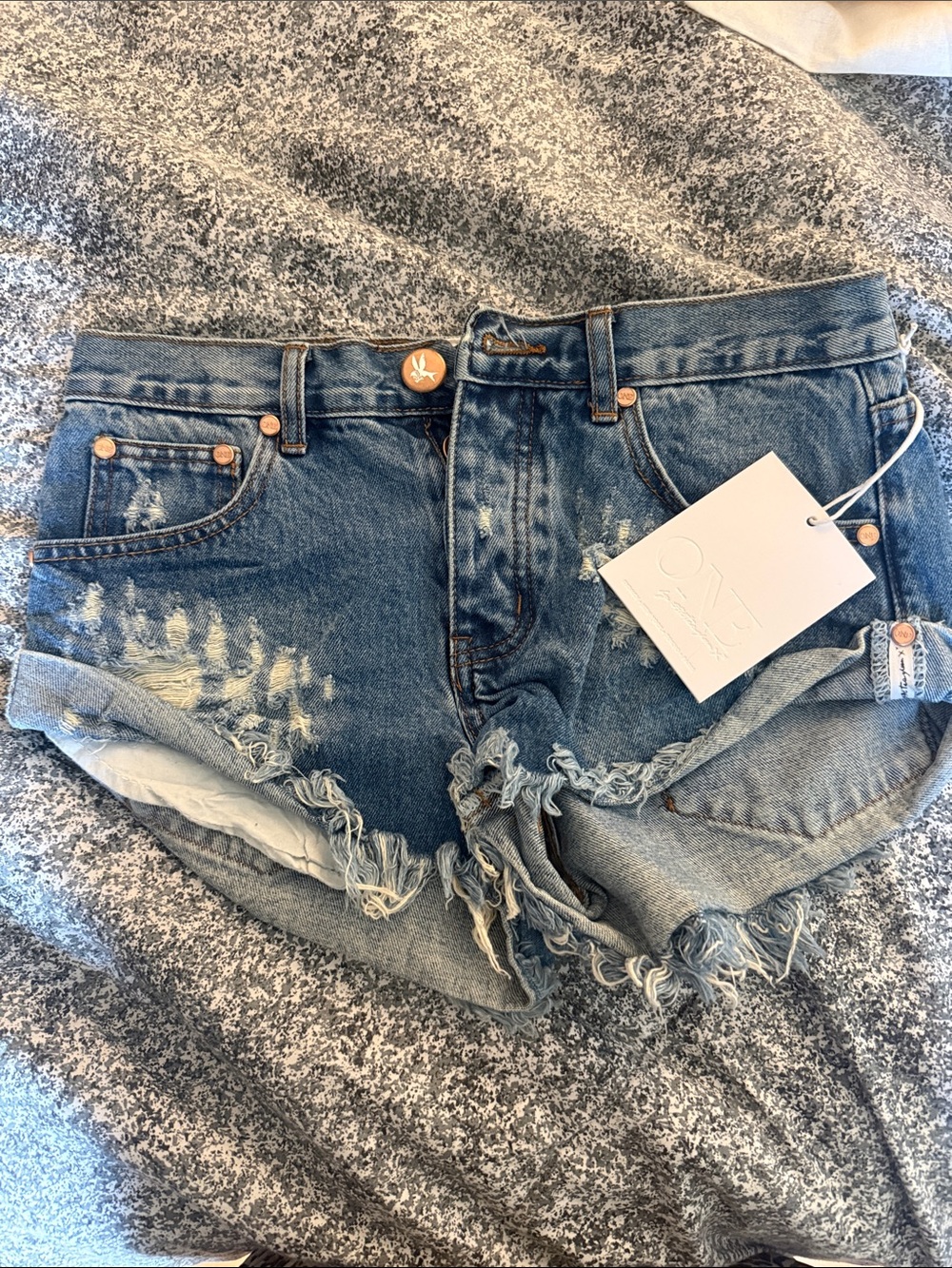 Oneteaspoon Distressed Blue Denim Cutoff Shorts